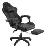 Silla Gamer Ergonomica Reclinable Con Apoya Pies Base Giratoria De Cuero Sintetico Black Mamba de Flixar