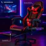 Silla Gamer Ergonomica Reclinable Con Apoya Pies Base Giratoria De Cuero Sintetico Red Darpa - Imagen 4