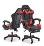 Silla Gamer Ergonomica Reclinable Con Apoya Pies Base Giratoria De Cuero Sintetico Red Darpa - Imagen 6
